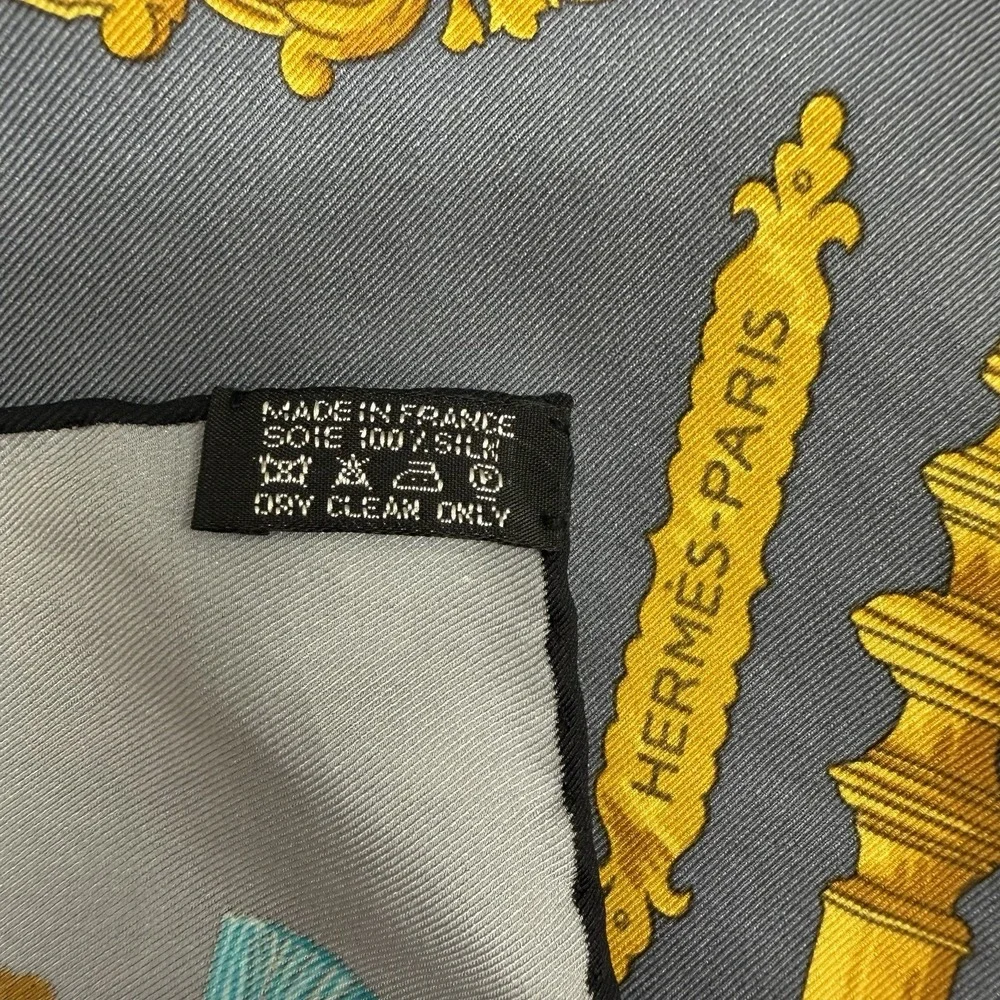 Hermes 100% Silk Scarf Ferronnerie By Caty Black Gray Gold Pink 25 1/2